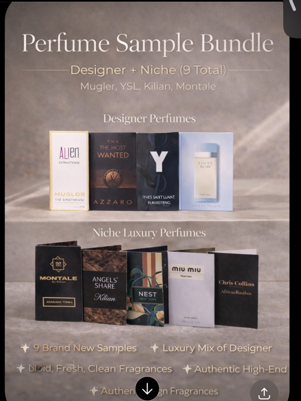 Perfume Sample Bundle ✨ Designer + Niche (9 Total) Mugler, YSL, Kilian, Montale